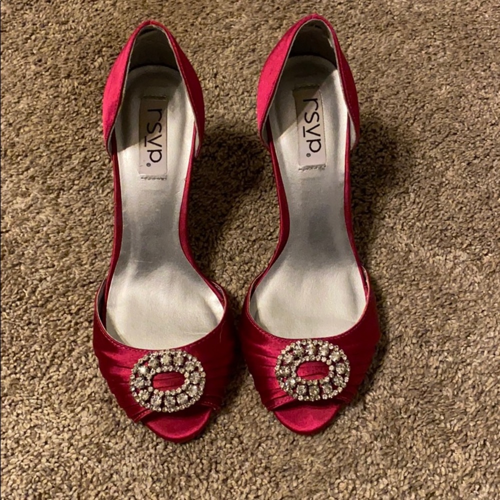 Rsvp hot pink 7M peep toe heels with rhinestones